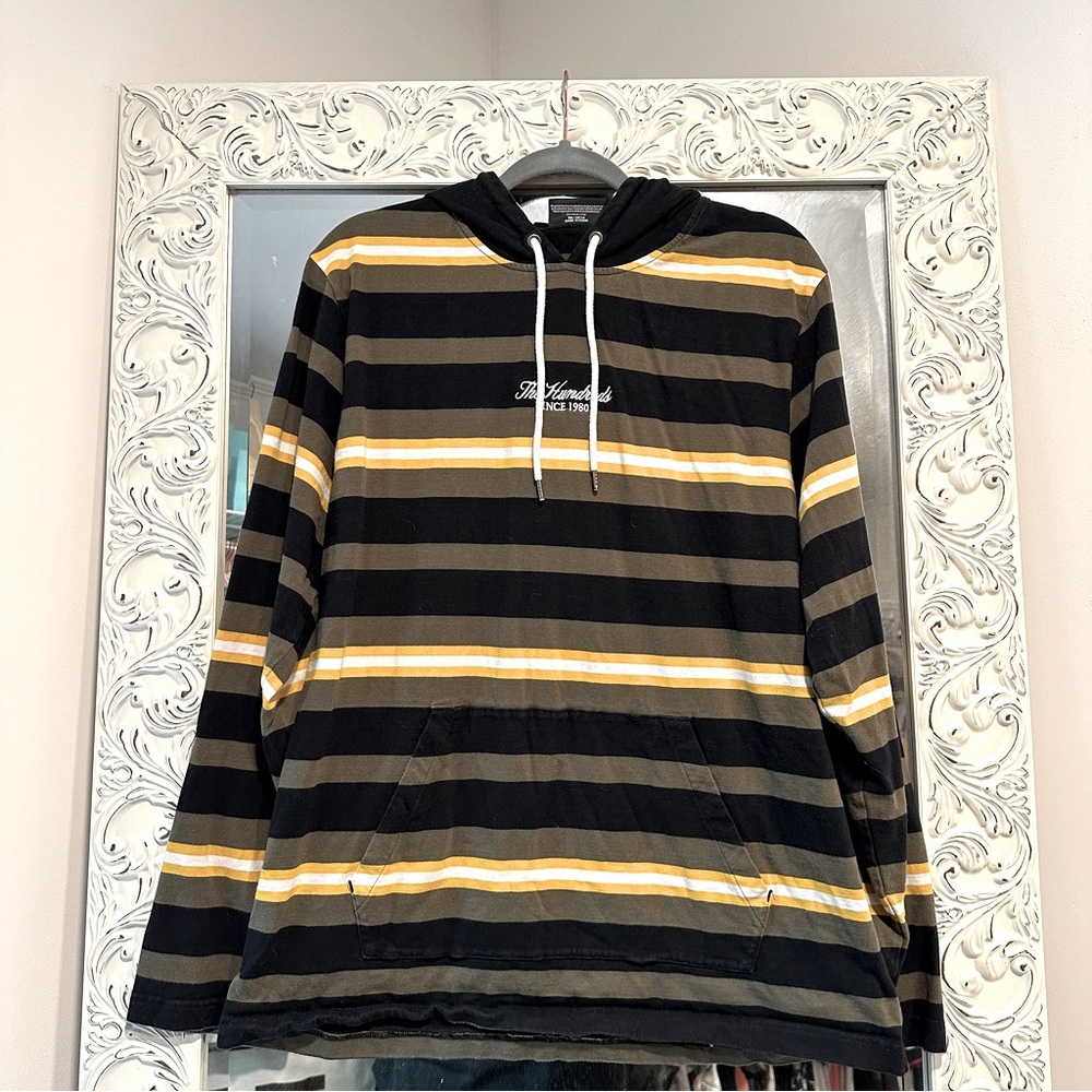 The Hundreds Striped Long Sleeve Hoodie Green, Yellow, White, Black size XL